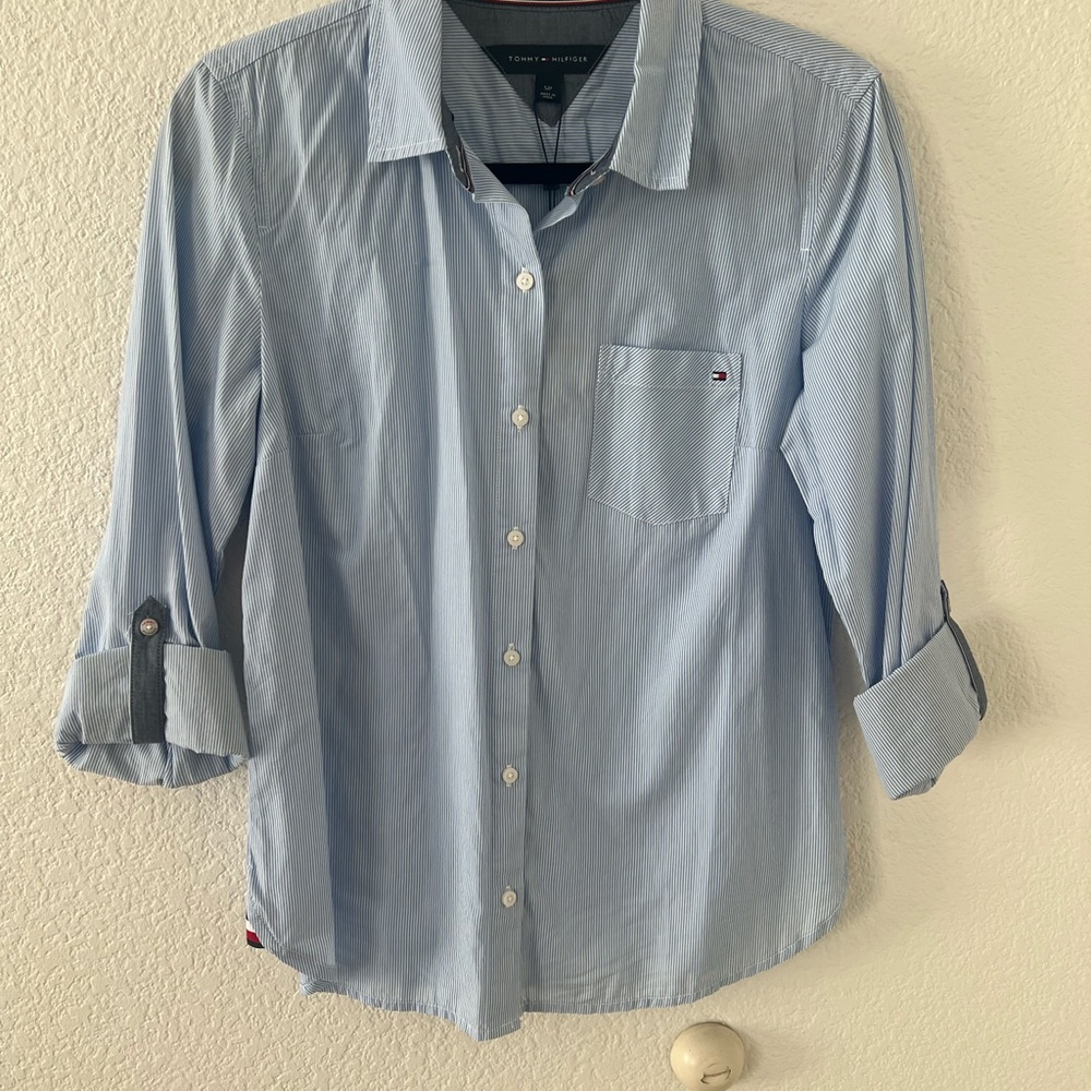 Tommy Hilfiger Womens Striped Button-Down Shirt